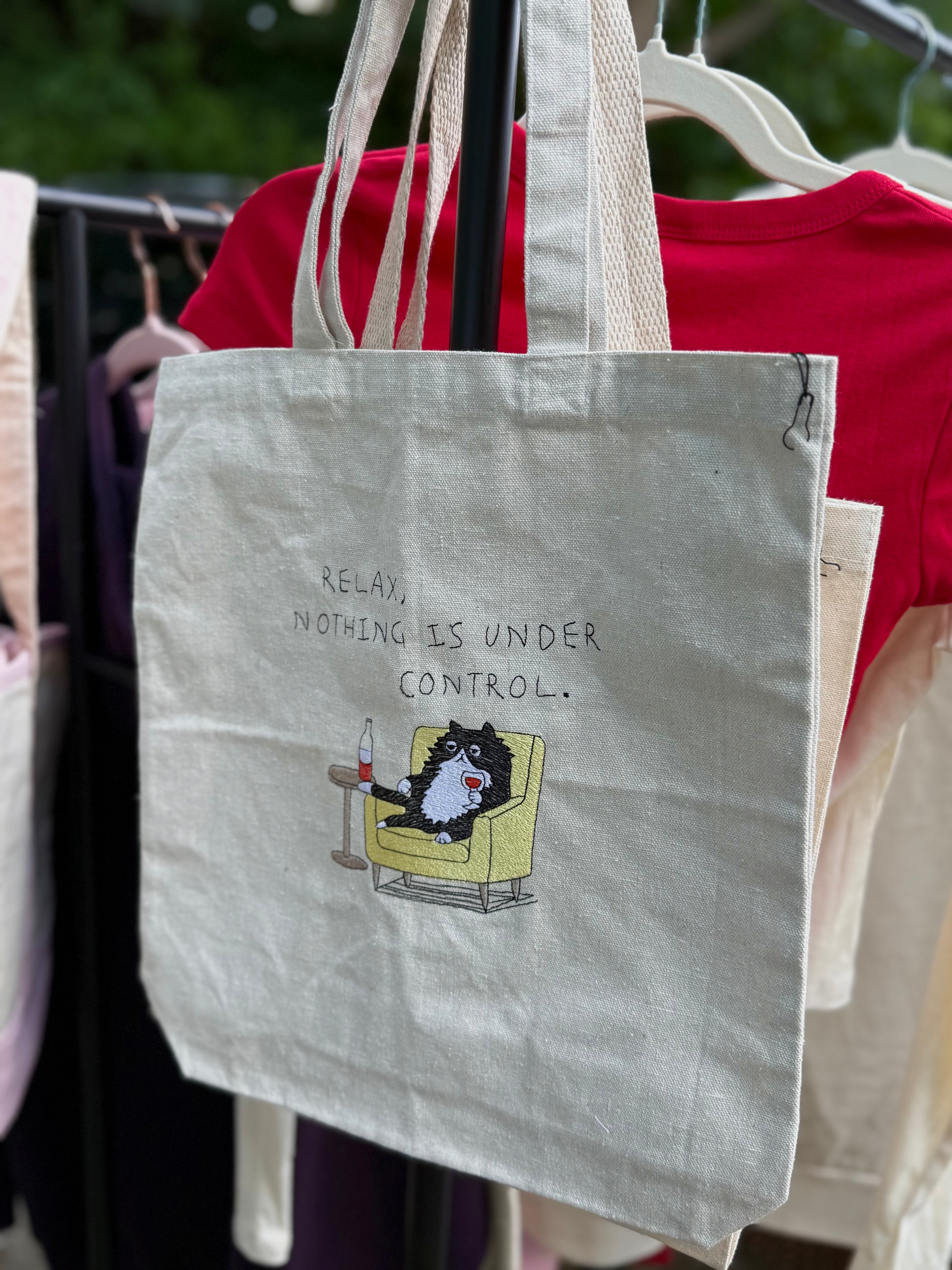 Relax, Nothing is Under Control Embroidered Tote Bag